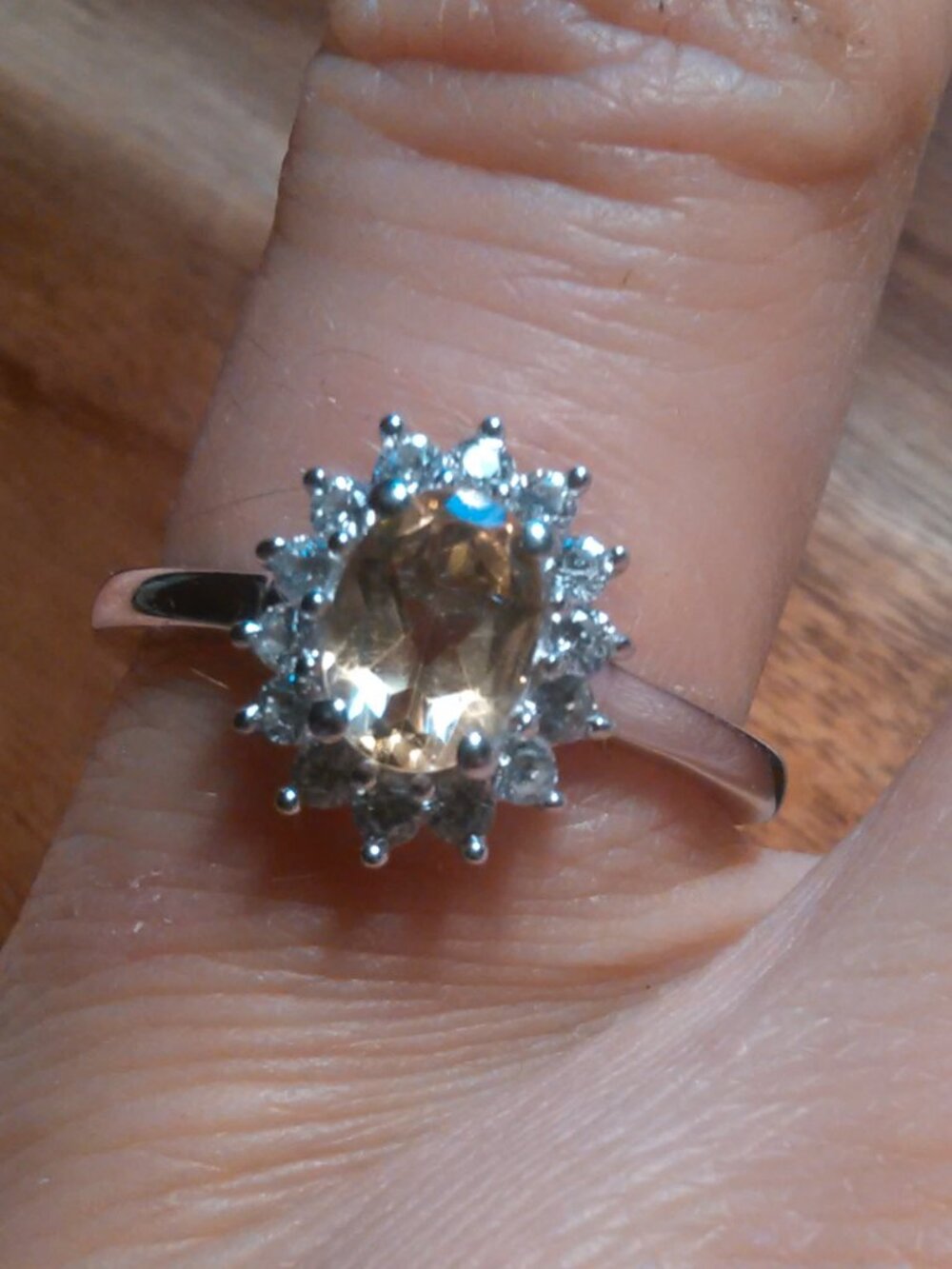 Brazilian Citrine and White Zircon Sterling Silver Ring (Size 7)